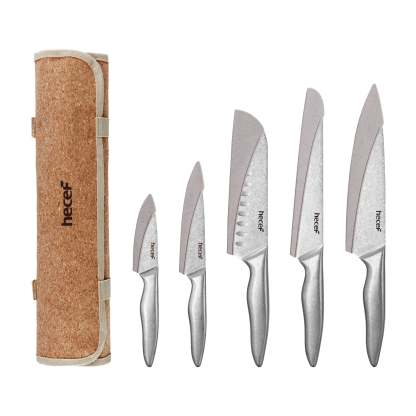 Hecef Kitchen Stonewashed Camping Knife Set of 6 with Sheaths & Roll - Hecef Kitchen