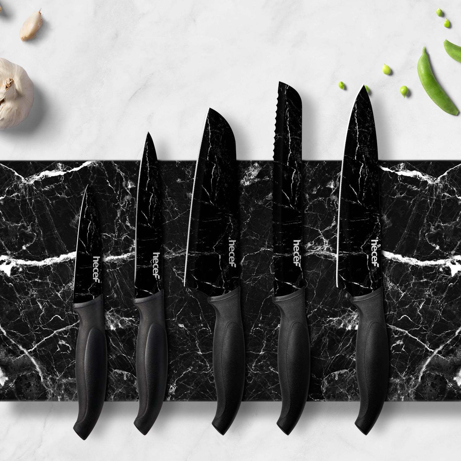 Hecef Kitchen Black Marble Knife Set of 5 with Knife Sheaths - Hecef Kitchen