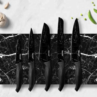 Hecef Kitchen Black Marble Knife Set of 5 with Knife Sheaths - Hecef Kitchen
