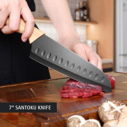 hecef 3-Piece Kitchen Knife Set Non-Stick Coating Knives with Soft-Touch Handle, Professional Sharp Stainless Steel Blade for Chopping, Slicing, and Dicing