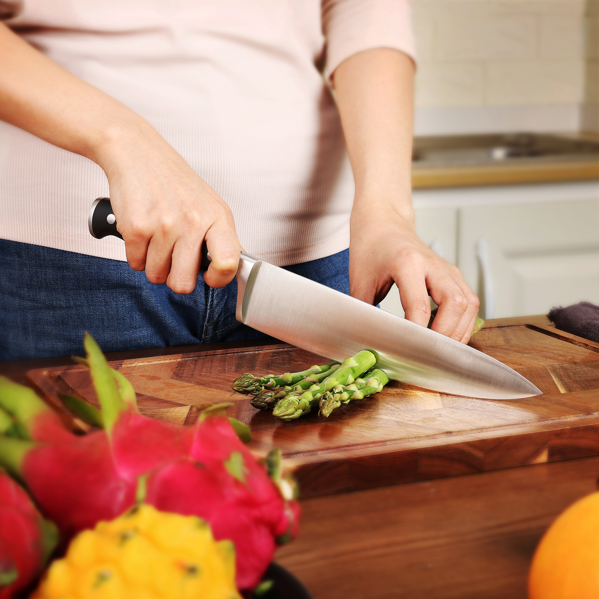 hecef Knife Set, 3-Piece Kitchen Knife Set with Ergonomic ABS Handle, Full Tang, Sharp Chef's Knife, Professional Knife Made of High-Quality Carbon Stainless Steel with Chef's Knife, Santukum Knife
