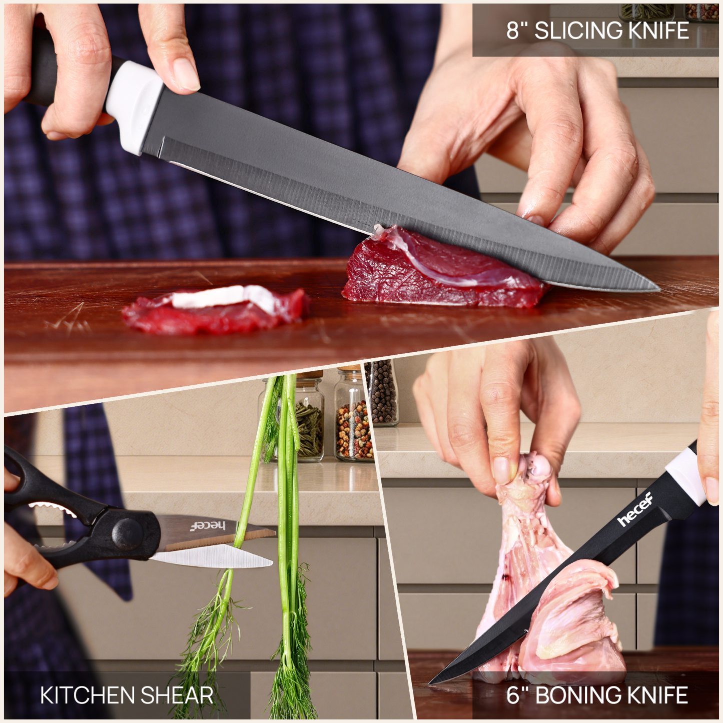 Hecef Upgraded 19 Piece Kitchen Knife Set With Block And Built In Sharpener, Dishwasher Safe Knives