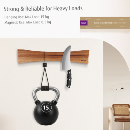 Hecef 15.7 In Chinaberry Wood Magnetic Knife Strip with Powerful Magnets for Wall, Kitchen Knife Organizer Rack
