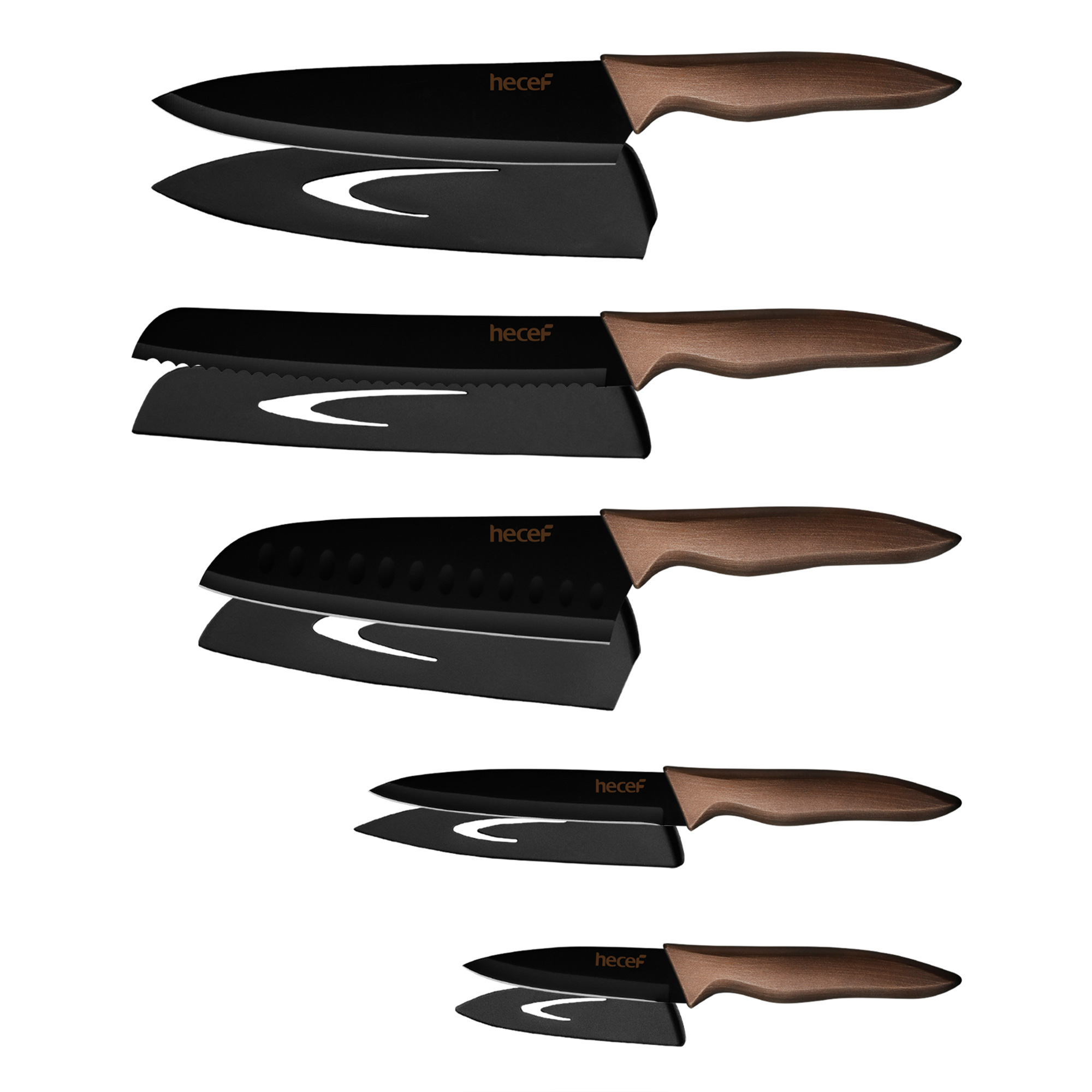 Hecef 5PCS Kitchen Knife Set Retro/ Vintage Style Professional Ultra Sharp Chef Cooking Knives with Blade Covers, Ergonomic Handles