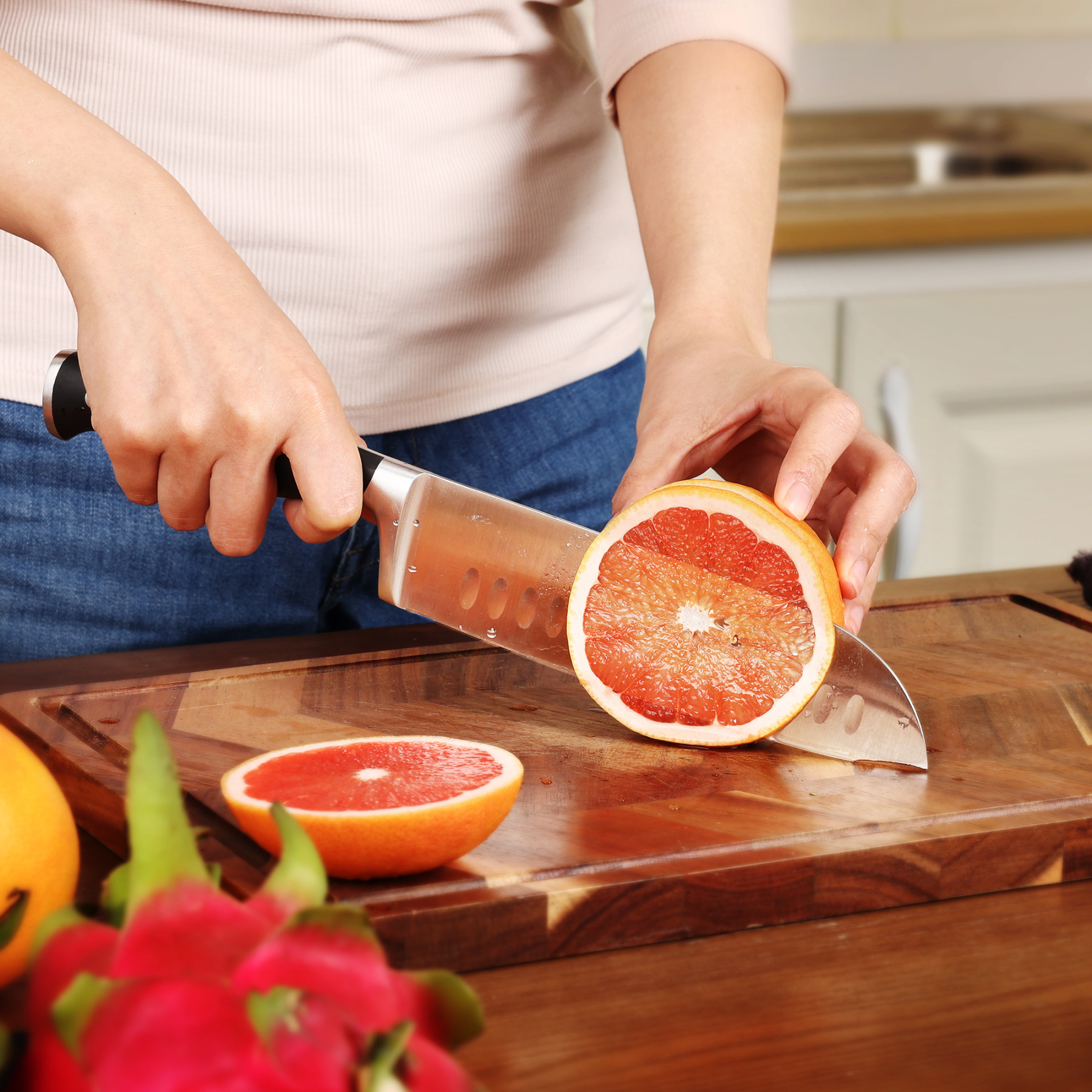 hecef Knife Set, 3-Piece Kitchen Knife Set with Ergonomic ABS Handle, Full Tang, Sharp Chef's Knife, Professional Knife Made of High-Quality Carbon Stainless Steel with Chef's Knife, Santukum Knife