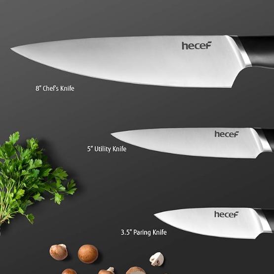 hecef 3-piece kitchen knife set with full tang and double-blade construction sharp chef's knives professional knives 