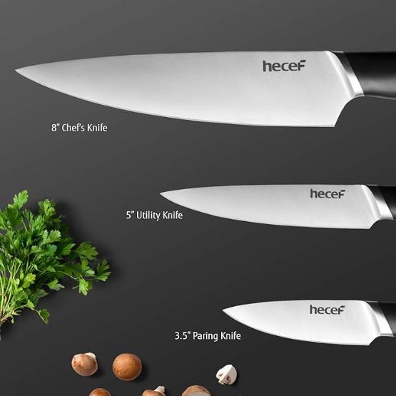hecef 3-piece kitchen knife set with full tang and double-blade construction sharp chef's knives professional knives