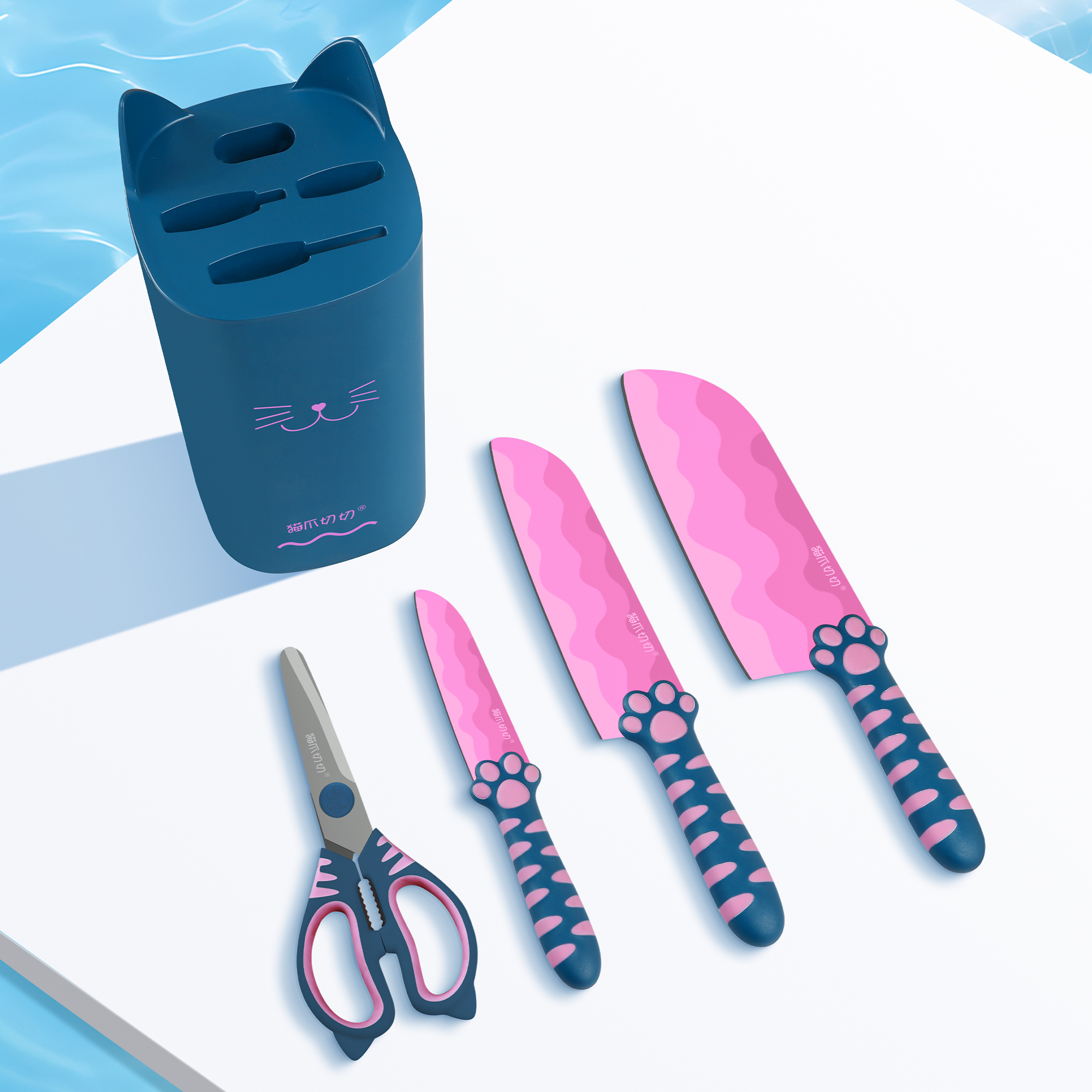 Hecef Cute Kitchen Knife Set,5-piece Non-Stick Knives Set with Detachable Block and Scissors,Sharp Kitchen Knives for Chopping, Slicing, Dicing and Cutting