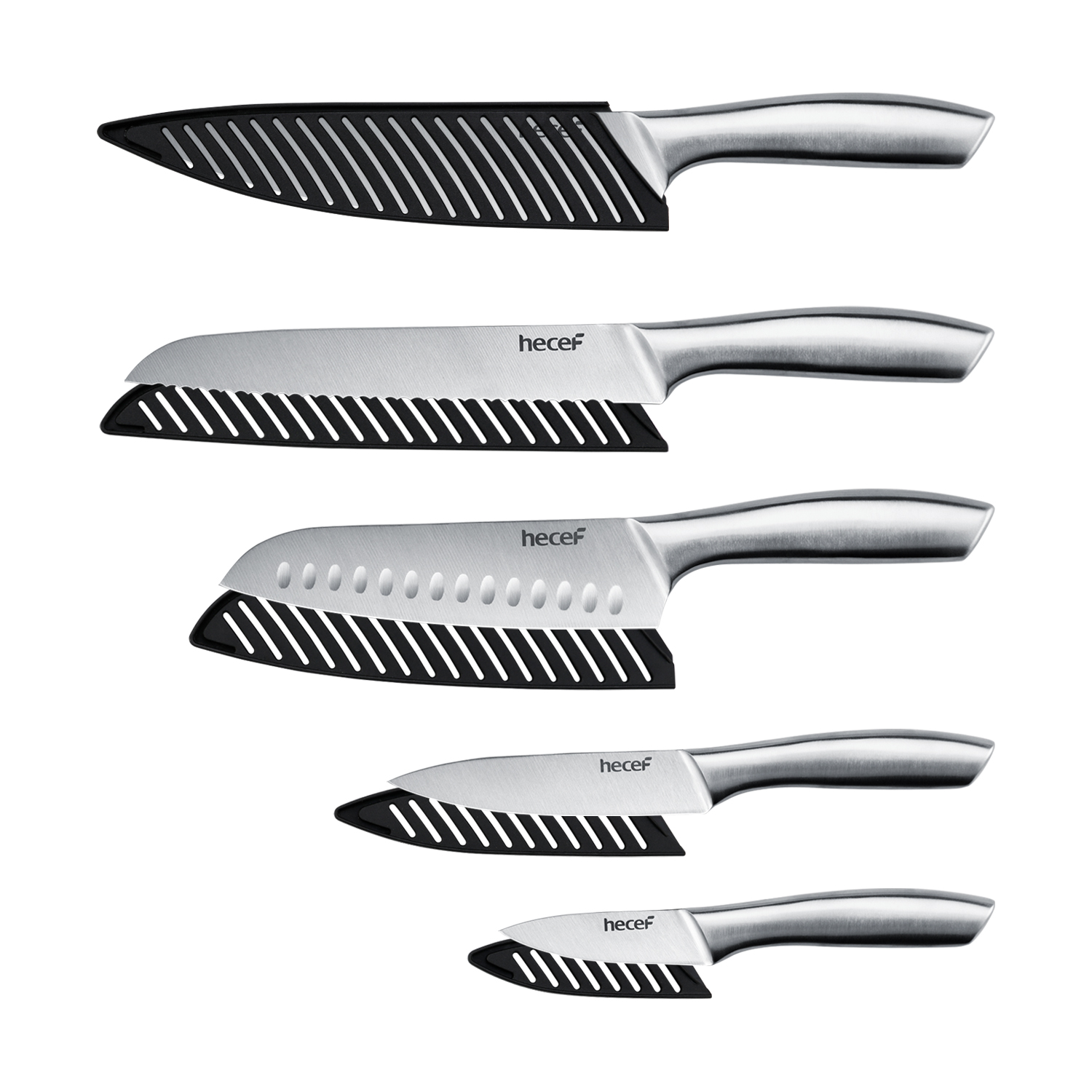 5 PCS High Carbon Stainless Steel Kitchen Knife Set with Ergonomic Handle and Blade Covers