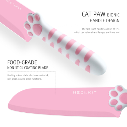 Meowkit Pink 3PCS Kitchen Knife Set Non-stick Coating Blade-PINK