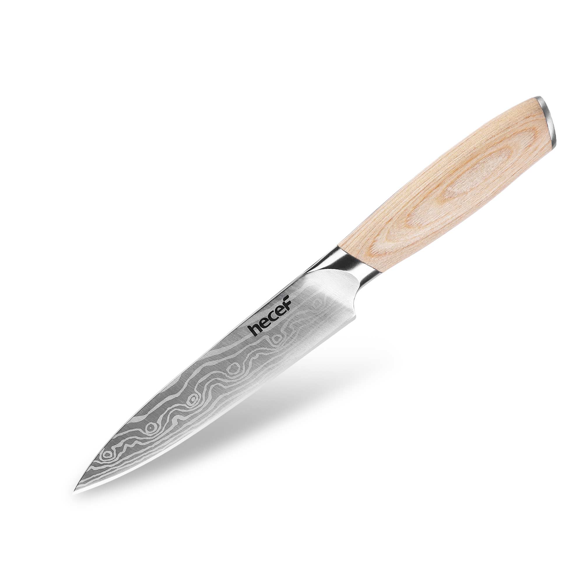 hecef 5in utility knife carbon steel blade double bolster and ergonomic coffee pakkawood handle