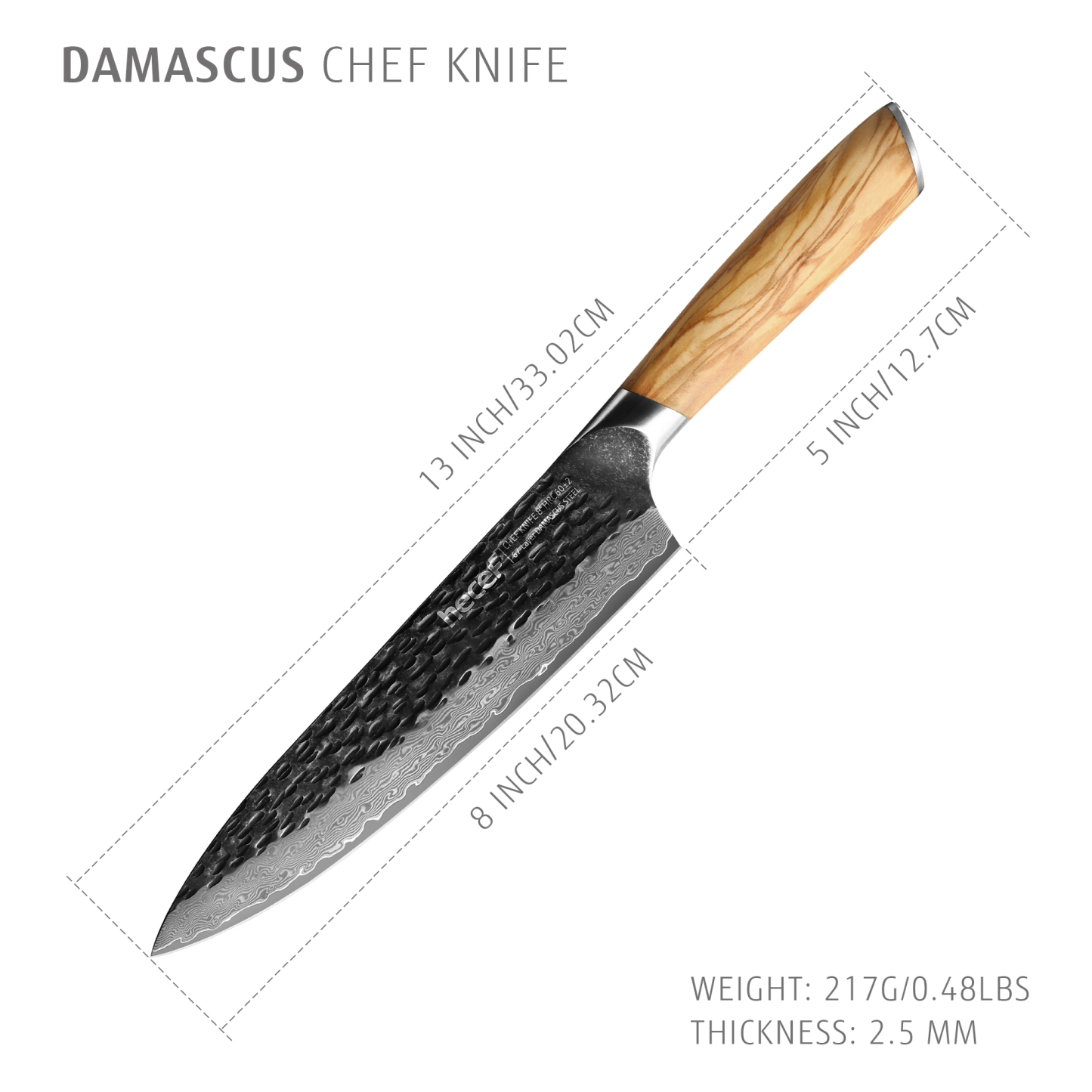 Hecef 8-Inch Japanese Chef Knife, Forged 67-Layer Damascus Steel Ultra Sharp Professional Hammered Carving Knife