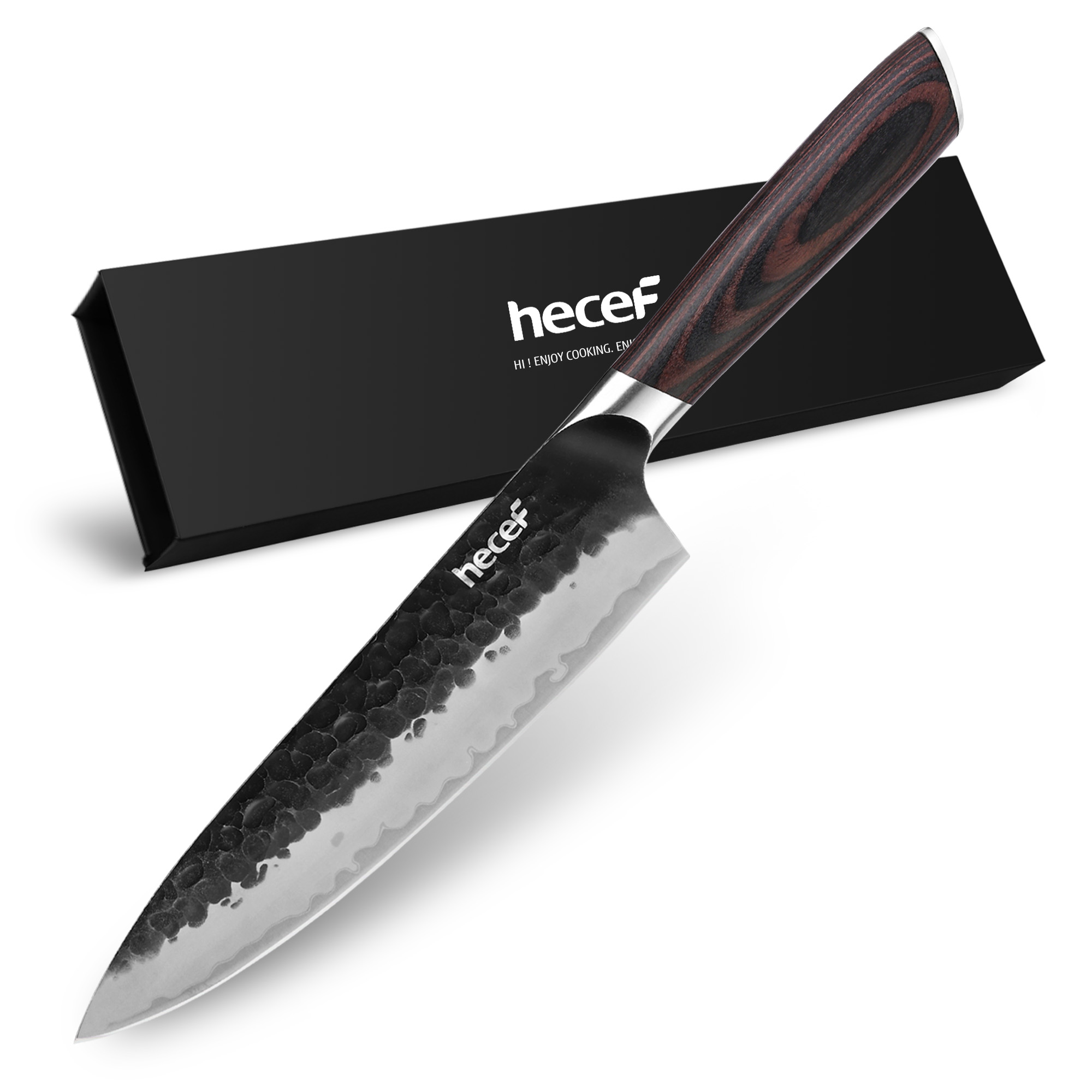 Hecef 2-Piece Kitchen Knife Set, 8-Inch Chef Knife & 5-Inch Utility Knife, 9Cr18Mov High Carbon Stainless Steel, Hammered Clad Blade with Pakkawood Handle, Razor Sharp Cooking Knives