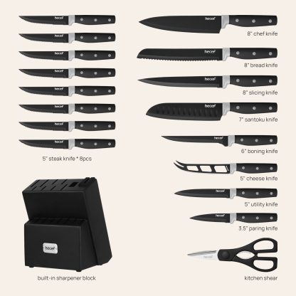 Hecef Upgraded 19 Piece Kitchen Knife Set With Block And Built In Sharpener, Dishwasher Safe Knives