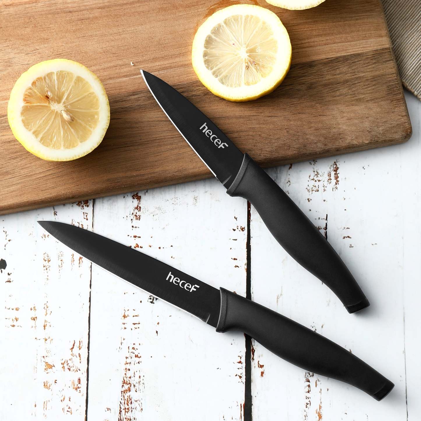 hecef Black Oxide Knife Set of 6 with Matching Blade Protective Sheath, Black Kitchen Knife Set, Scratch Resistant & Rust Proof, Hard Stainless Steel, Non Stick Black Color Coating Blade Knives - Hecef Kitchen