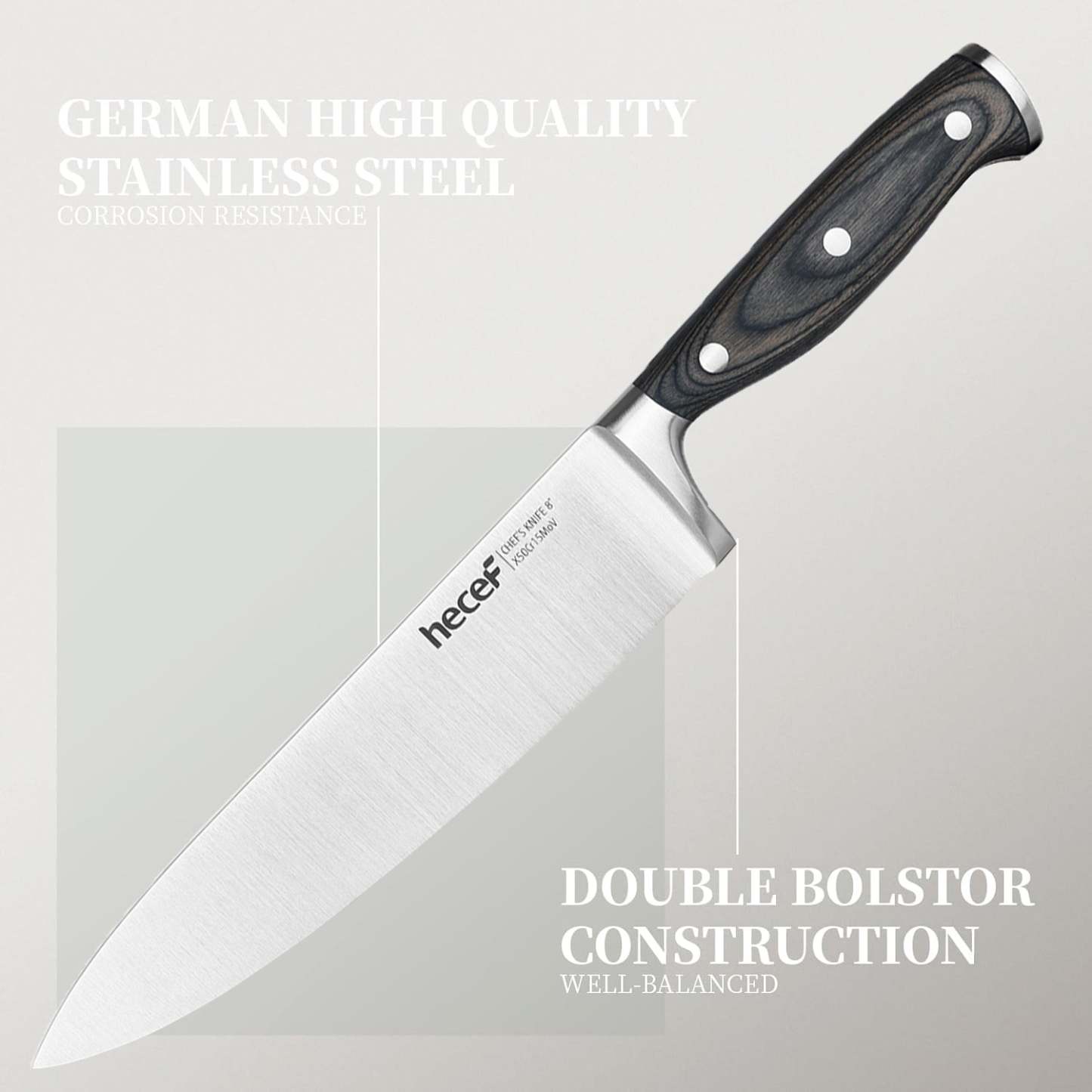 Hecef 3-Piece Professional Kitchen Knife Set, German Steel Extra Sharp Chef Knife Set