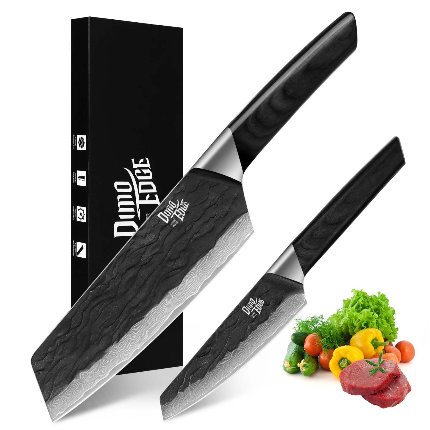 Damascus Clever Knife Japanese, Ultra Sharp Damascus Steel Black Oxide Hammered Chef Cleaver Bunka Knife