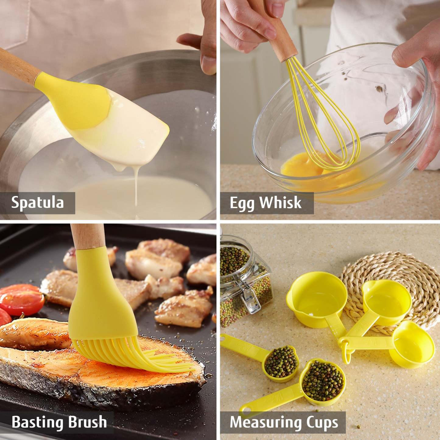 Hecef 32 PCS Kitchen Utensils Set, Silicone Cooking Utensils Set with Stainless Steel Holder, 446°F Heat Resistant Food Grade Kitchen Gadgets Tools Set Wooden Handle for Nonstick Cookware - Hecef Kitchen