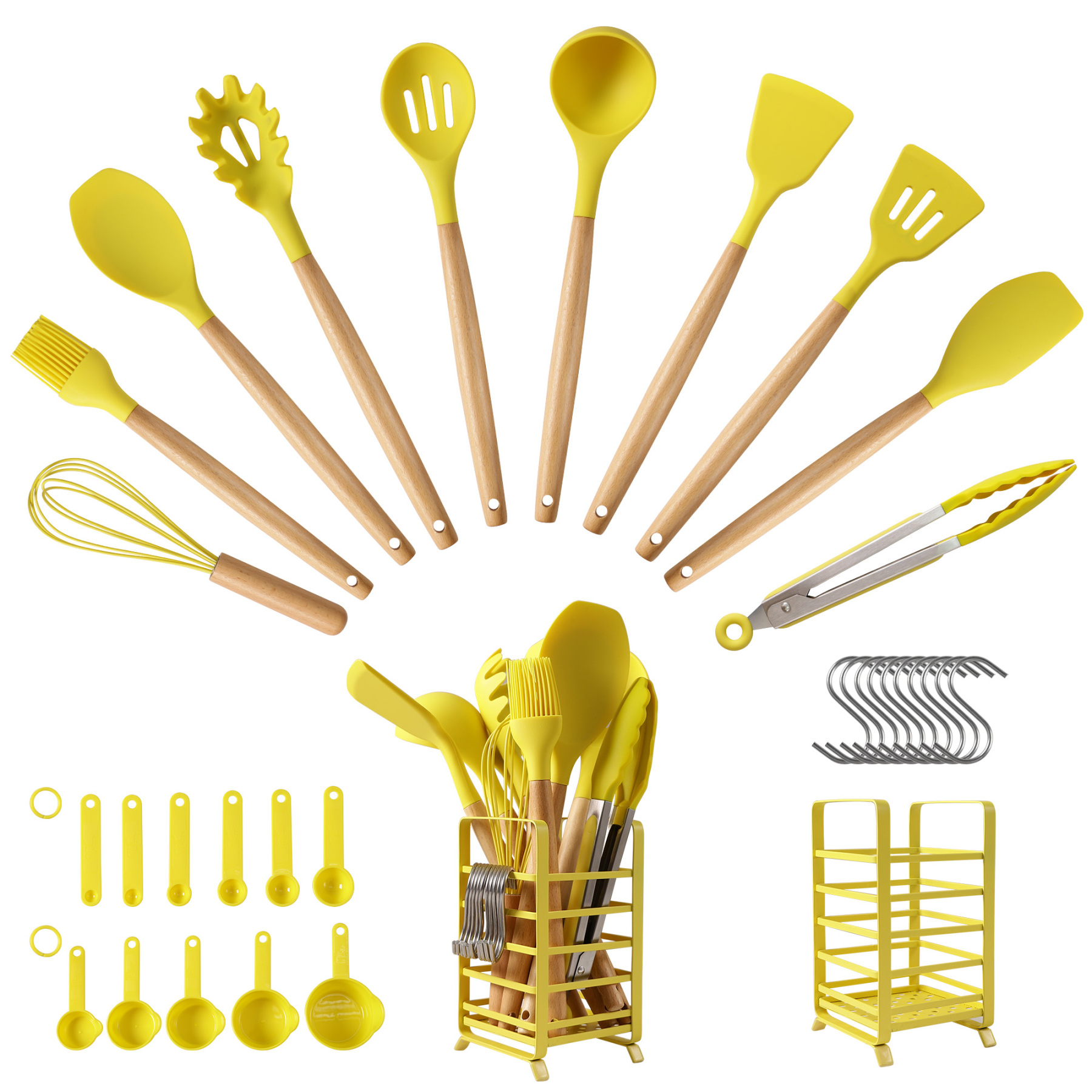 Hecef 32 PCS Silicone Cooking Utensils Set, 446°F Heat Resistant Turner Tongs,Spatula,Spoon,Brush,Whisk
