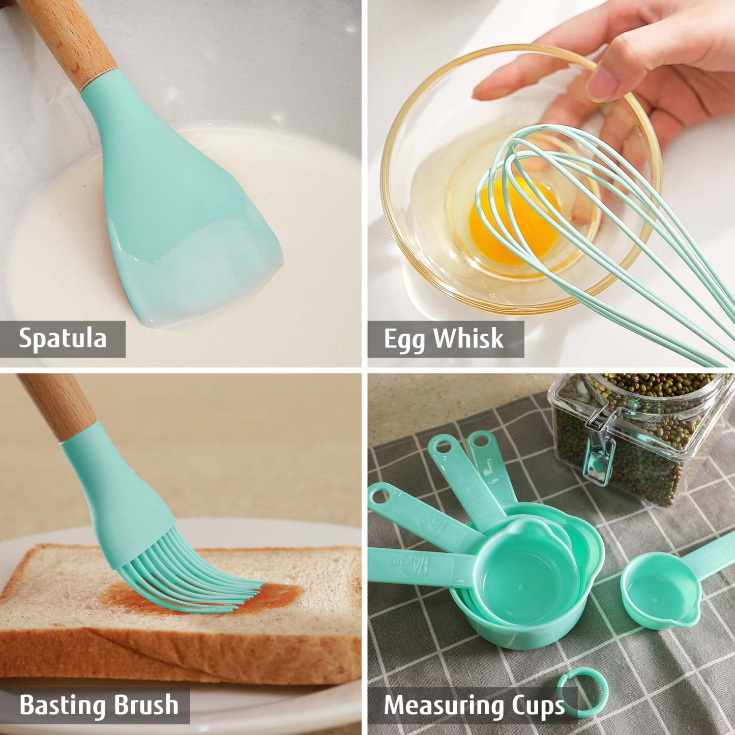 Hecef 32 PCS Kitchen Utensils Set, Silicone Cooking Utensils Set with Stainless Steel Holder, 446°F Heat Resistant Food Grade Kitchen Gadgets Tools Set Wooden Handle for Nonstick Cookware - Hecef Kitchen