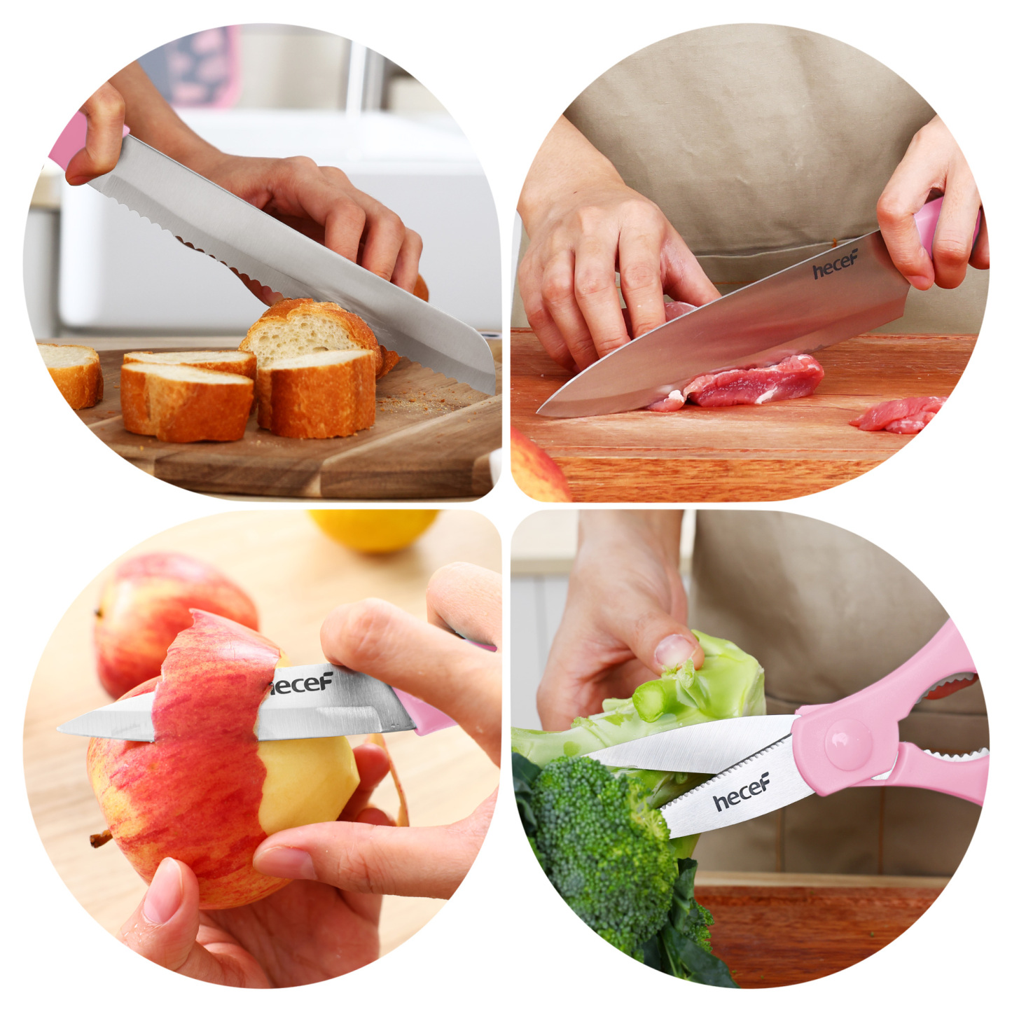 hecef 7-Piece Knife Block Set with Sharp and Non-stick Stainless Steel Blade and Ergonomic Handle