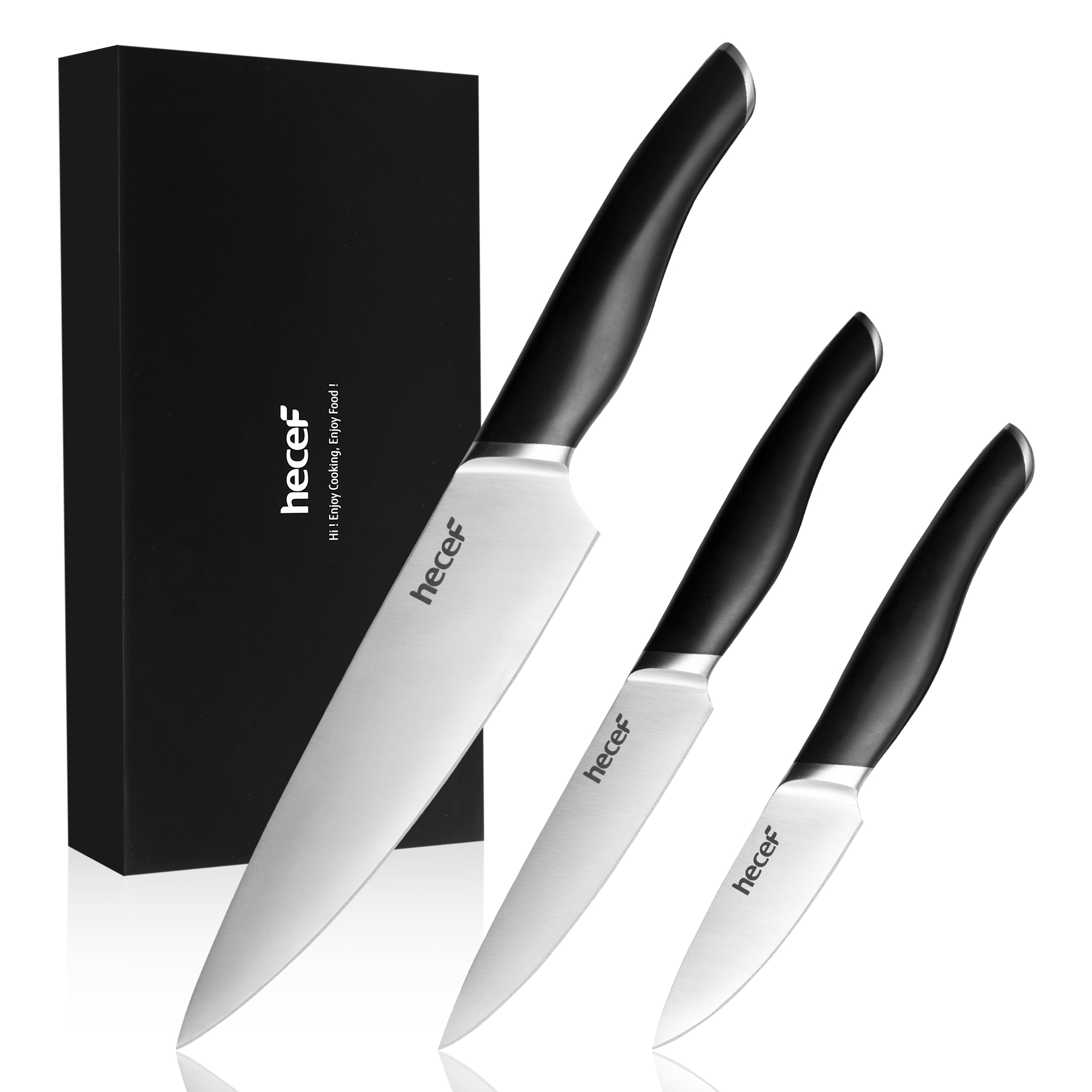 hecef 3-piece kitchen knife set with full tang and double-blade construction sharp chef's knives professional knives 