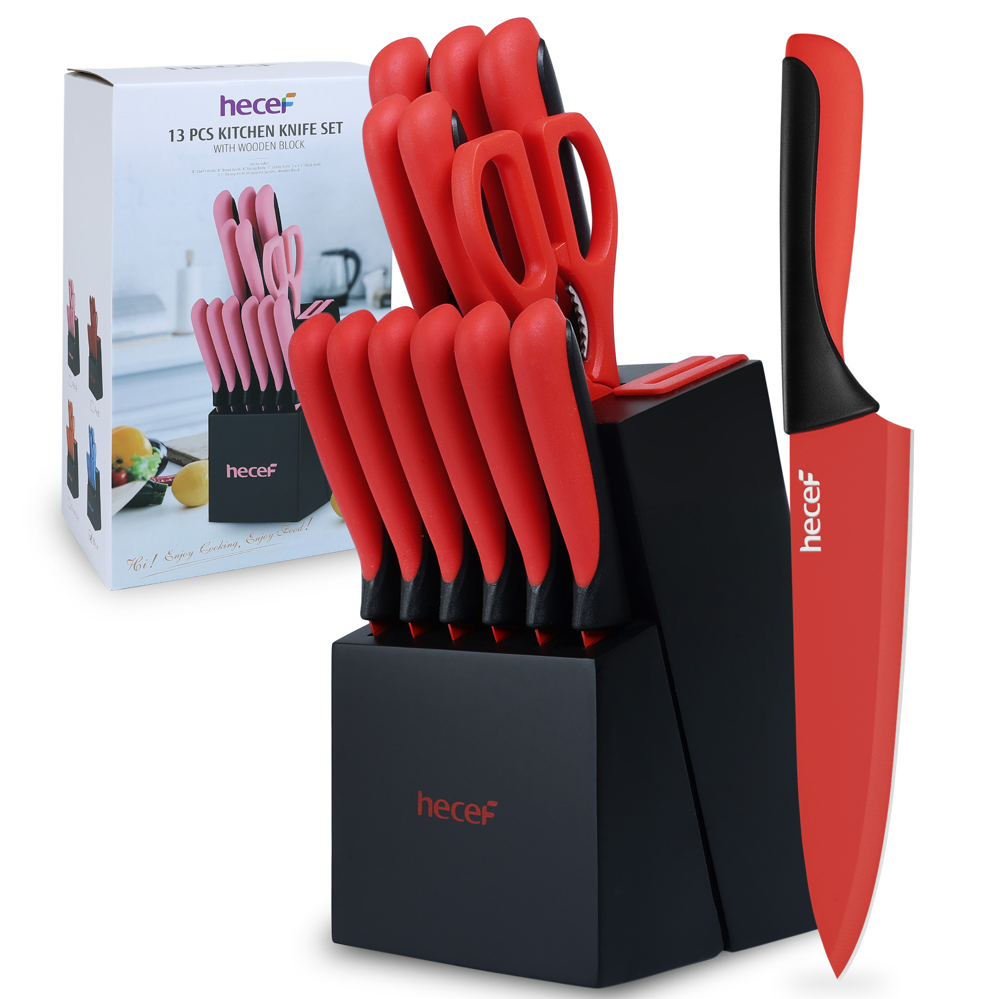 DIMOSTEE15-Piece Knife Block Set with Built-in Sharpener Scissors for 