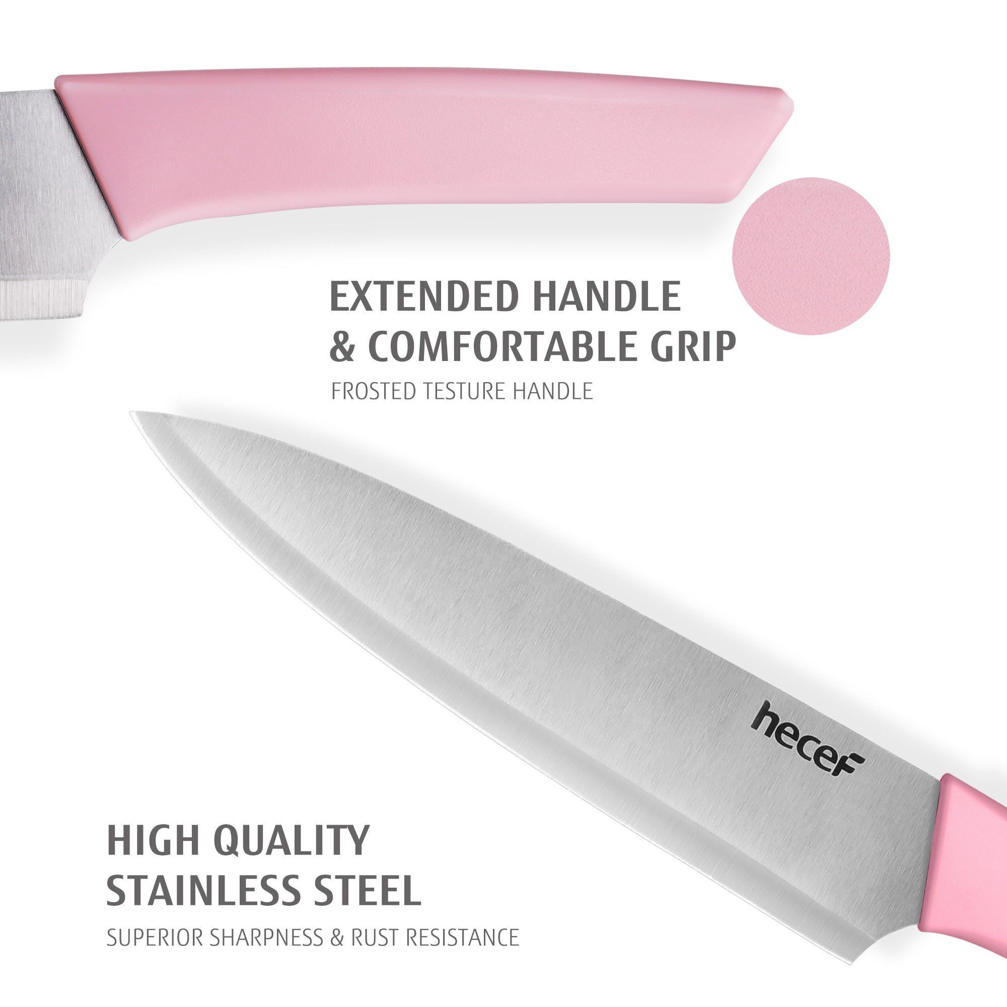 Hecef 12 Pieces Kitchen Knife Block Set,Knife Set with Wooden Block & Steak Knives Set, Lightweight and Strong High Carbon Stainless Steel Cutlery Set, Extended Handle Design - Hecef Kitchen