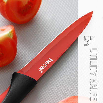 hecef 13 Pieces Kitchen Knife Set with Built-in Sharpening Wooden Block, High Carbon Stainless Steel Knife Block Set with Steak Knives, Kitchen Scissors