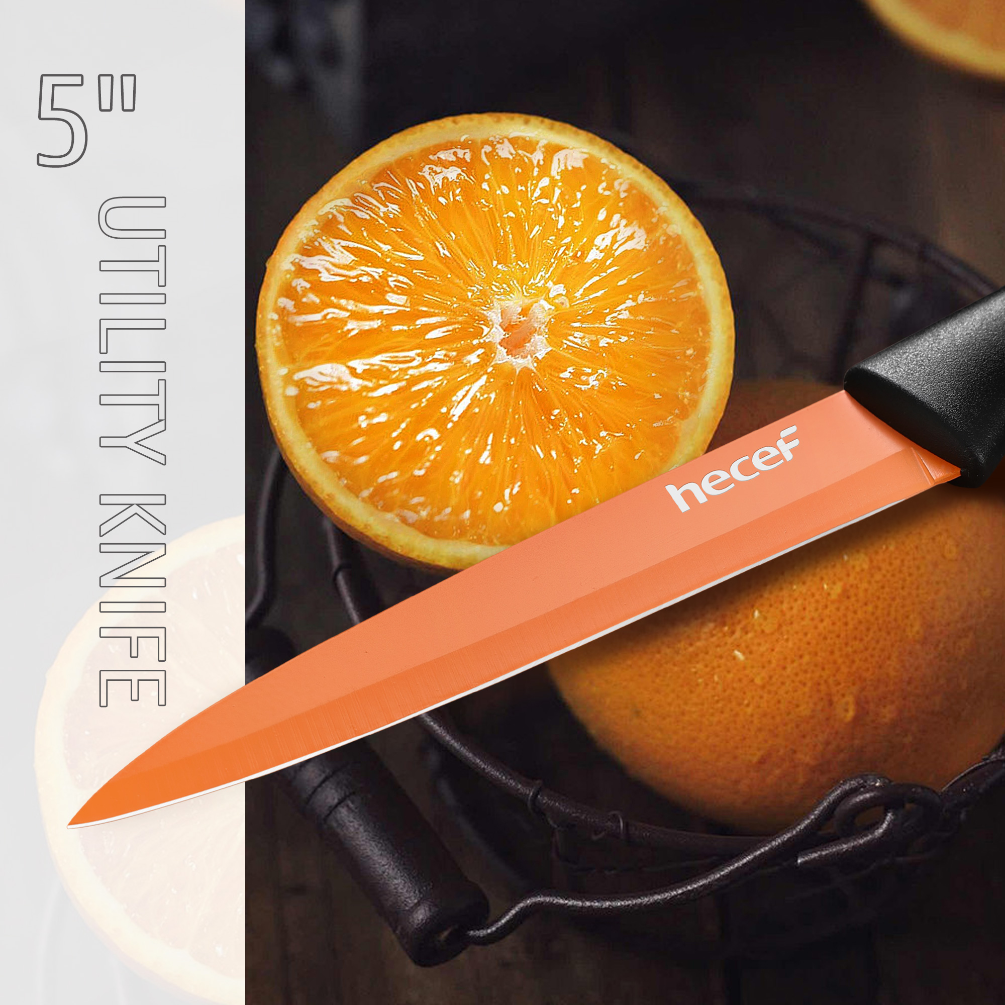 hecef 13 Pieces Kitchen Knife Set with Built-in Sharpening Wooden Block, High Carbon Stainless Steel Knife Block Set with Steak Knives, Kitchen Scissors