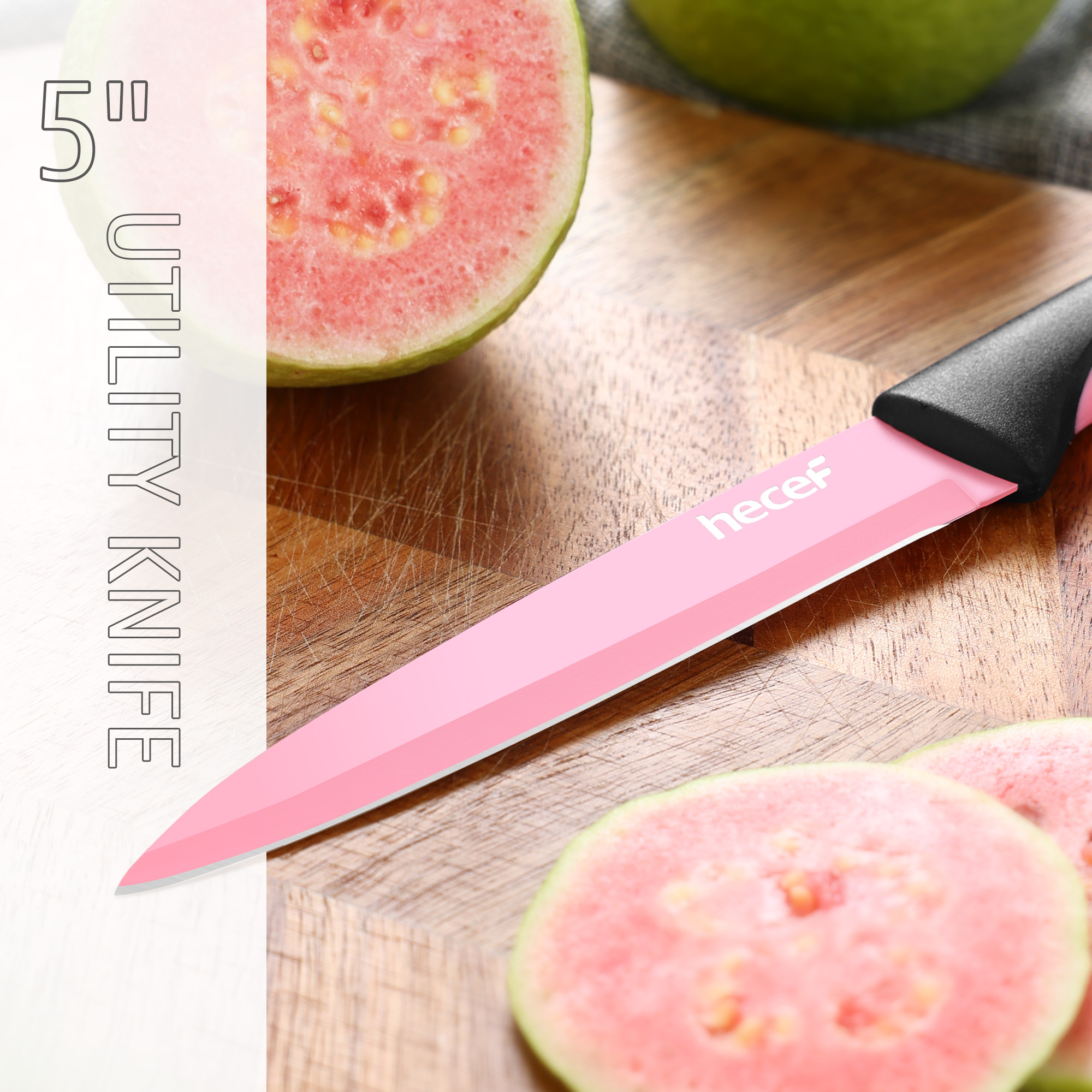 hecef 13 Pieces Kitchen Knife Set with Built-in Sharpening Wooden Block, High Carbon Stainless Steel Knife Block Set with Steak Knives, Kitchen Scissors