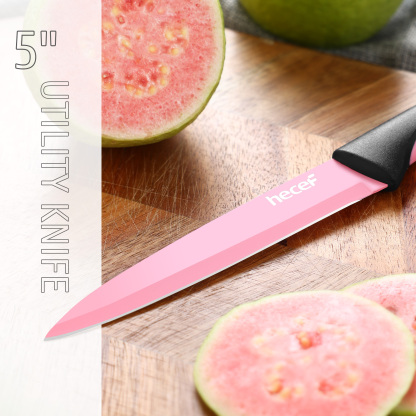 hecef 13 Pieces Kitchen Knife Set with Built-in Sharpening Wooden Block, High Carbon Stainless Steel Knife Block Set with Steak Knives, Kitchen Scissors