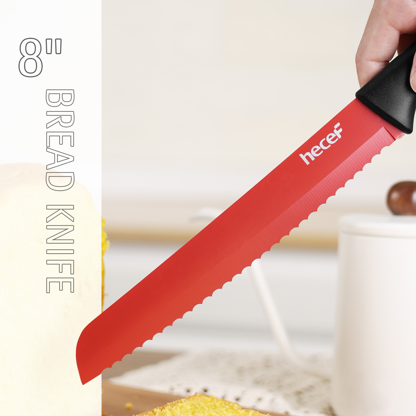 hecef 13 Pieces Kitchen Knife Set with Built-in Sharpening Wooden Block, High Carbon Stainless Steel Knife Block Set with Steak Knives, Kitchen Scissors