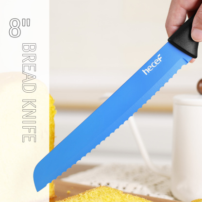 hecef 13 Pieces Kitchen Knife Set with Built-in Sharpening Wooden Block, High Carbon Stainless Steel Knife Block Set with Steak Knives, Kitchen Scissors