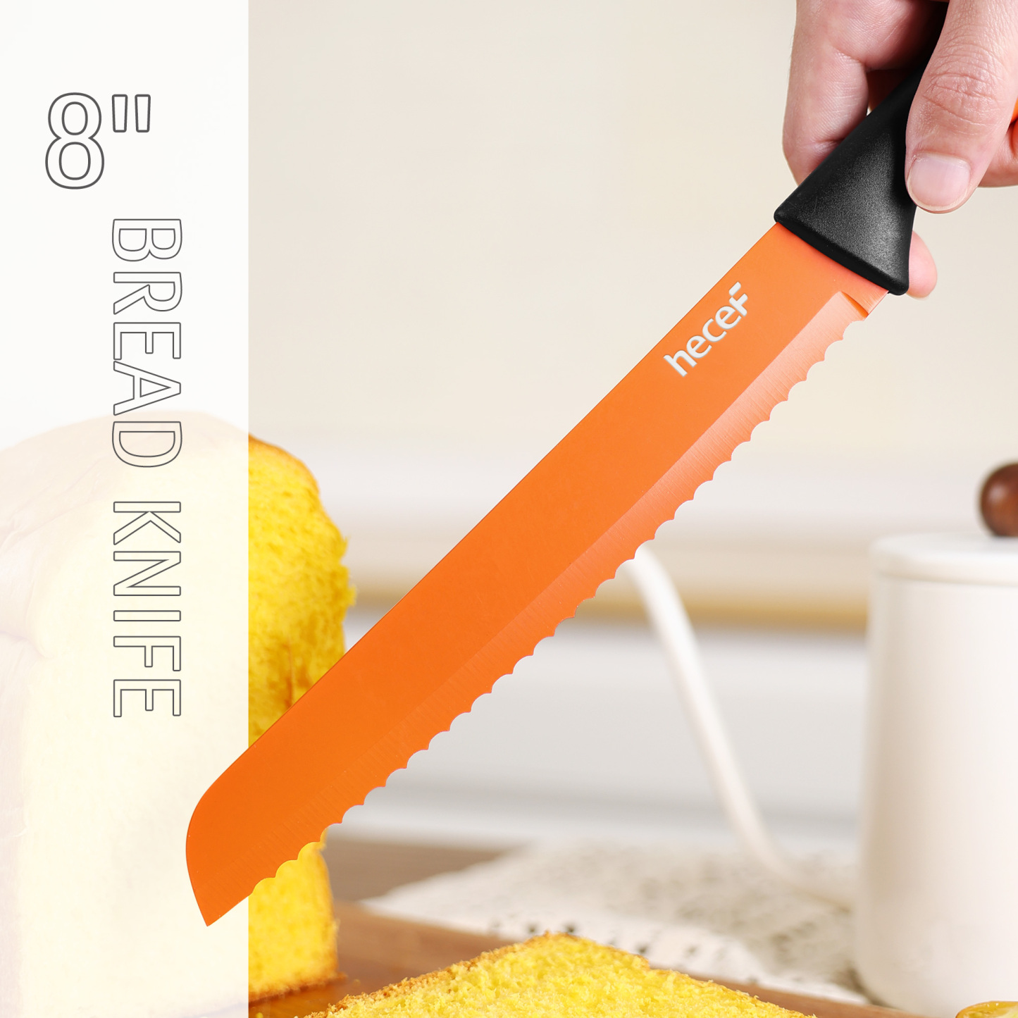 hecef 13 Pieces Kitchen Knife Set with Built-in Sharpening Wooden Block, High Carbon Stainless Steel Knife Block Set with Steak Knives, Kitchen Scissors