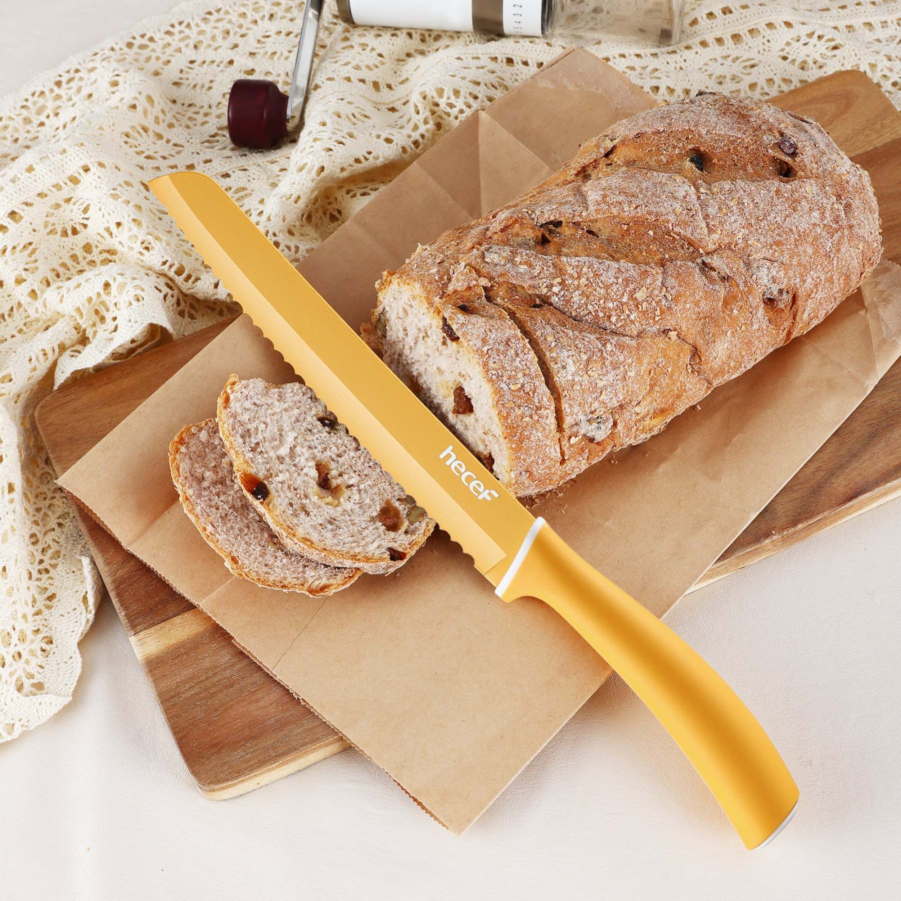 hecef Colorful Knife Set, 6 Pieces Kitchen Knife Set with Covers, Stainless Steel Colour Coded Non-Stick Cooking Knife Set Including Paring, Utility, Bread, Carving, Santoku & Chef Knife - Hecef Kitchen