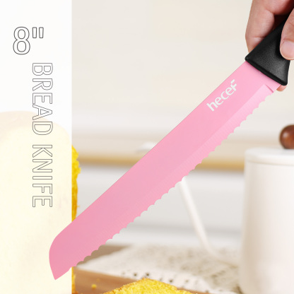 hecef 13 Pieces Kitchen Knife Set with Built-in Sharpening Wooden Block, High Carbon Stainless Steel Knife Block Set with Steak Knives, Kitchen Scissors