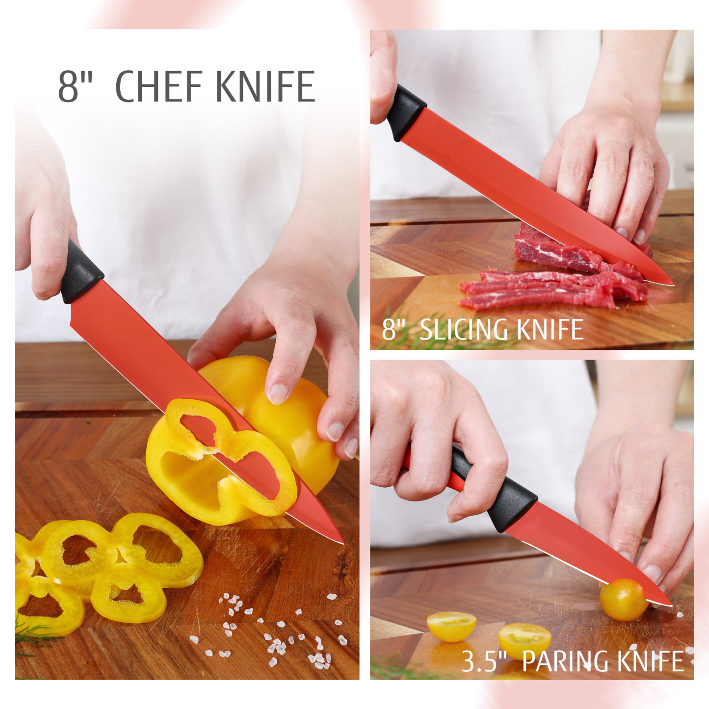 hecef 13 Pieces Kitchen Knife Set with Built-in Sharpening Wooden Block, High Carbon Stainless Steel Knife Block Set with Steak Knives, Kitchen Scissors