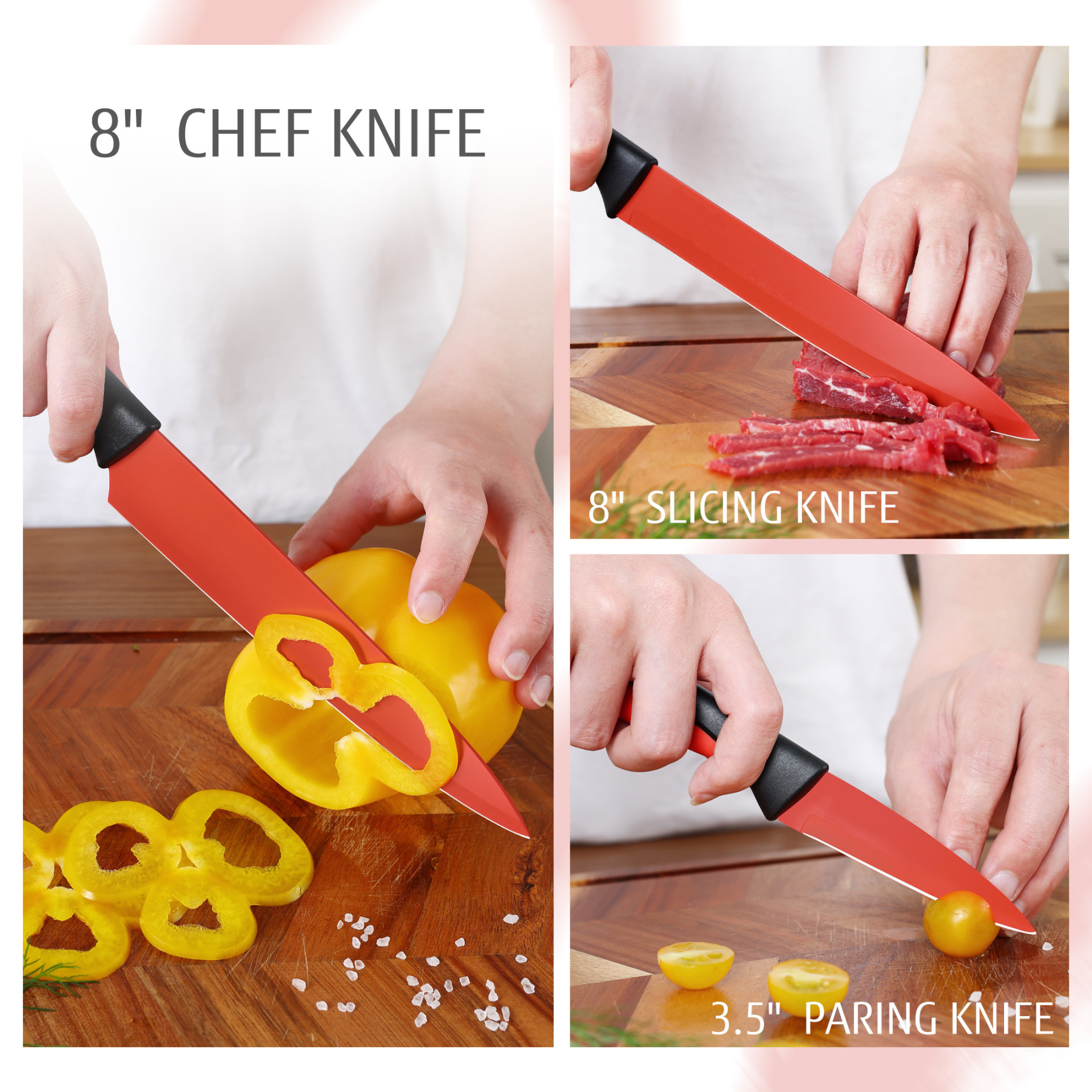hecef 13 Pieces Kitchen Knife Set with Built-in Sharpening Wooden Block, High Carbon Stainless Steel Knife Block Set with Steak Knives, Kitchen Scissors