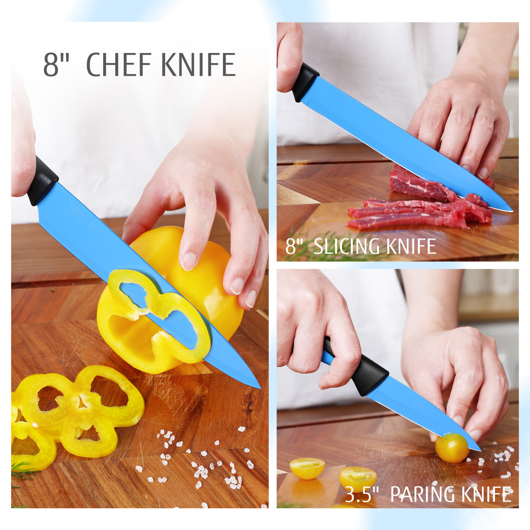 hecef 13 Pieces Kitchen Knife Set with Built-in Sharpening Wooden Block, High Carbon Stainless Steel Knife Block Set with Steak Knives, Kitchen Scissors