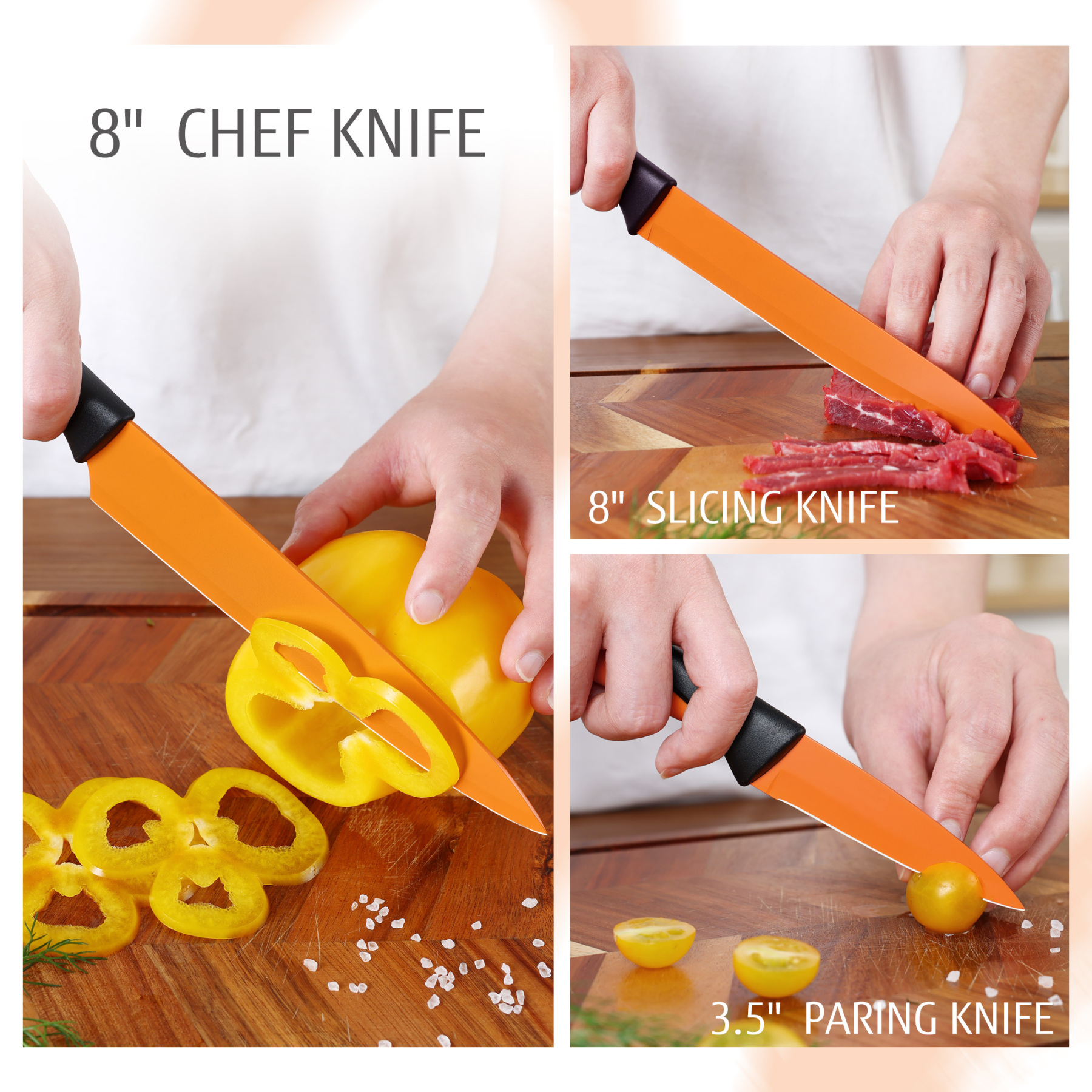 hecef 13 Pieces Kitchen Knife Set with Built-in Sharpening Wooden Block, High Carbon Stainless Steel Knife Block Set with Steak Knives, Kitchen Scissors