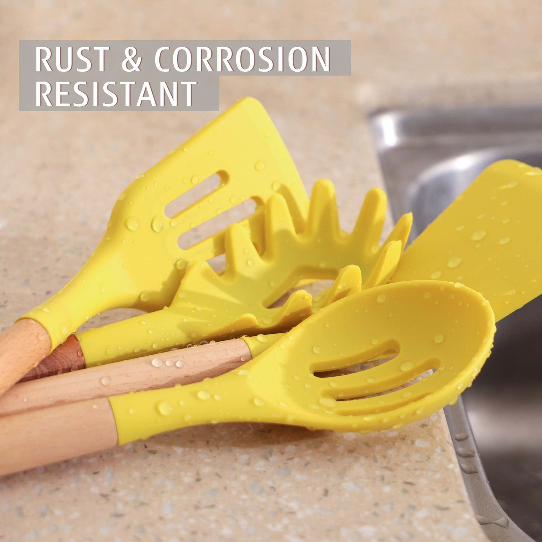 Hecef 32 PCS Kitchen Utensils Set, Silicone Cooking Utensils Set with Stainless Steel Holder, 446°F Heat Resistant Food Grade Kitchen Gadgets Tools Set Wooden Handle for Nonstick Cookware - Hecef Kitchen