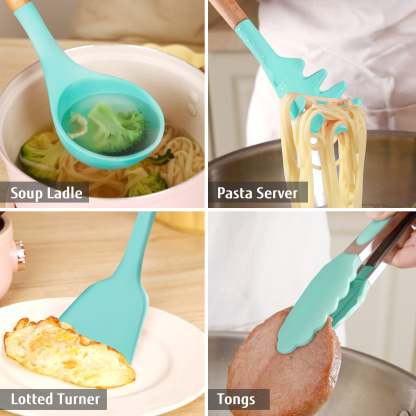 Hecef 32 PCS Kitchen Utensils Set, Silicone Cooking Utensils Set with Stainless Steel Holder, 446°F Heat Resistant Food Grade Kitchen Gadgets Tools Set Wooden Handle for Nonstick Cookware - Hecef Kitchen