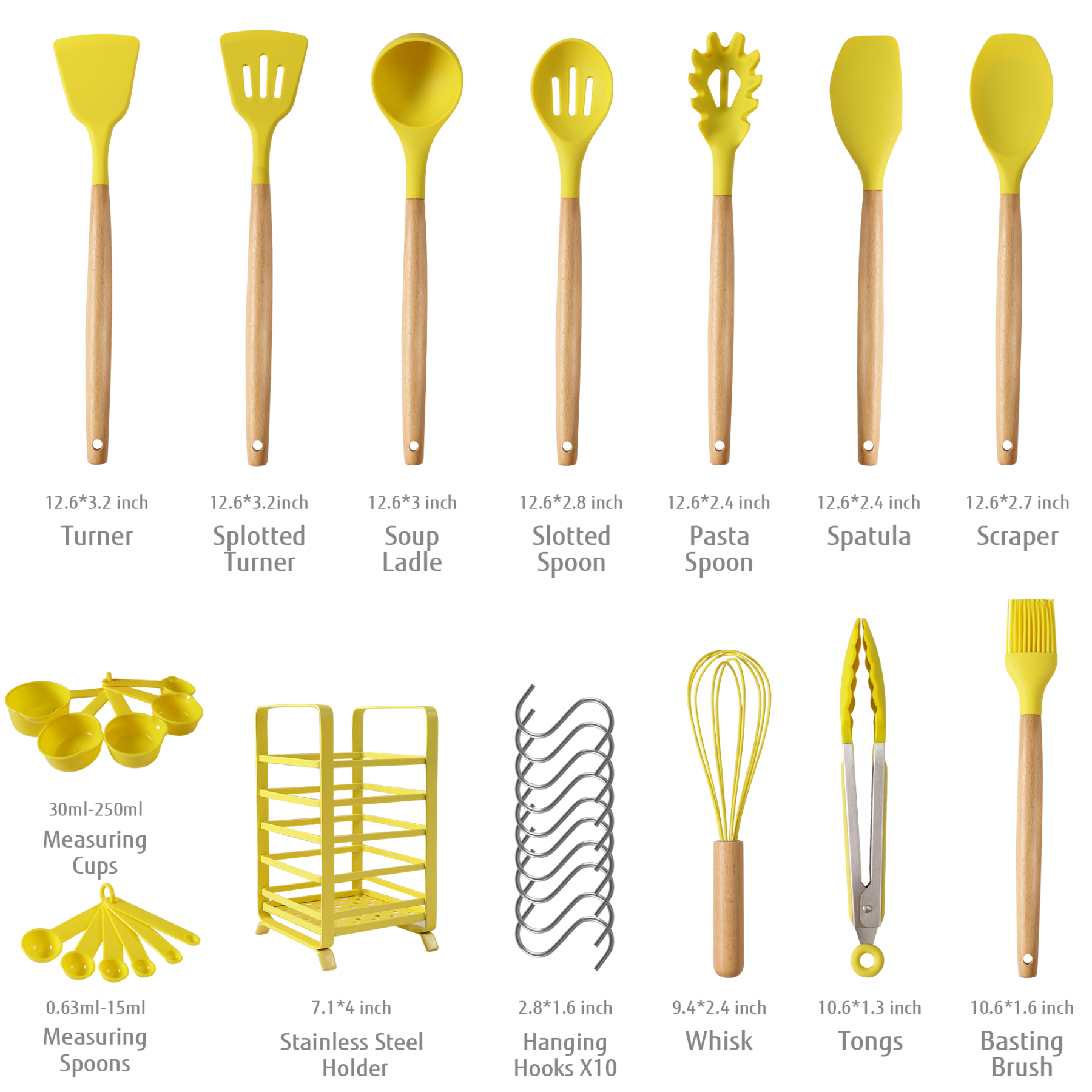 Hecef 32 PCS Silicone Cooking Utensils Set, 446°F Heat Resistant Turner Tongs,Spatula,Spoon,Brush,Whisk
