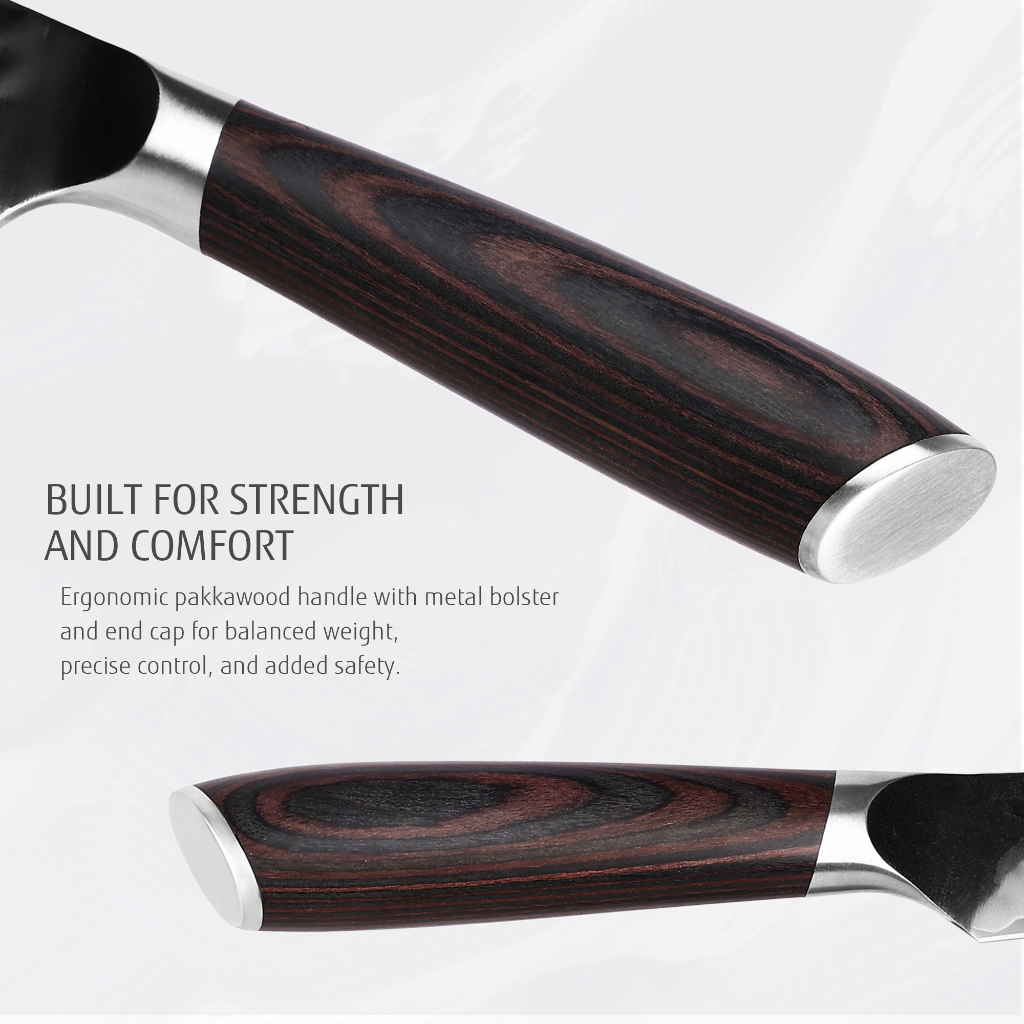 Hecef 2-Piece Kitchen Knife Set, 8-Inch Chef Knife & 5-Inch Utility Knife, 9Cr18Mov High Carbon Stainless Steel, Hammered Clad Blade with Pakkawood Handle, Razor Sharp Cooking Knives