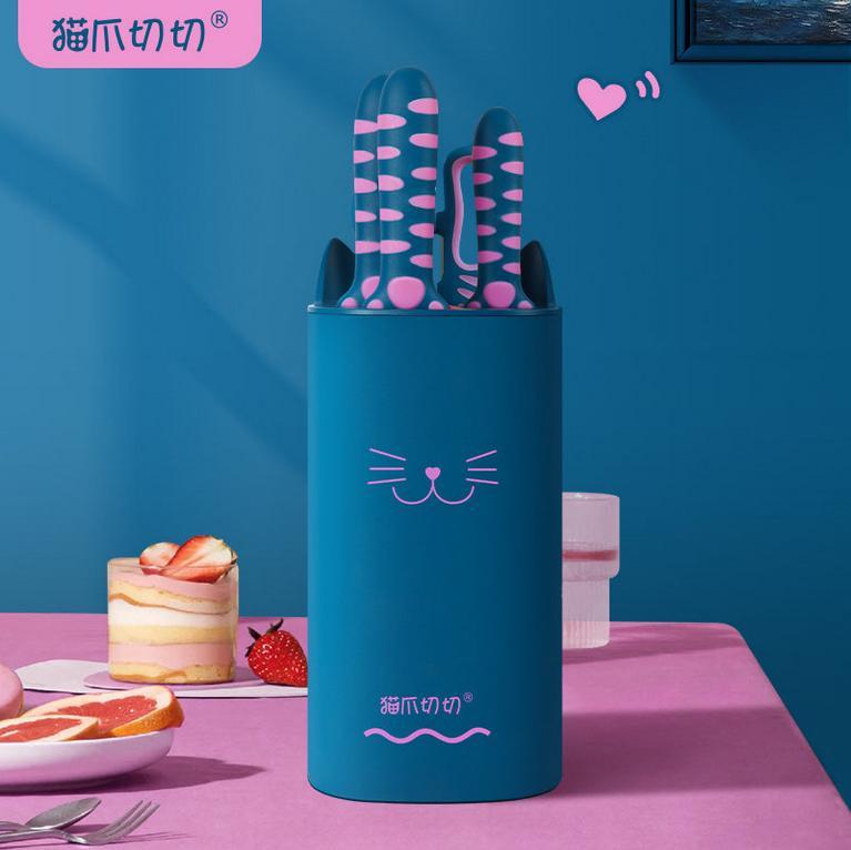 Hecef Cute Kitchen Knife Set,5-piece Non-Stick Knives Set with Detachable Block and Scissors,Sharp Kitchen Knives for Chopping, Slicing, Dicing and Cutting
