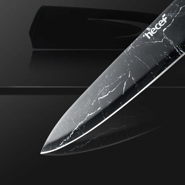 hecef Marble Pattern Kitchen Knife Set of 5, Premium Stainless Steel Blade with Ergonomic Handle(PP+TPR Material)includes Santoku, Chef, Bread, Utility and Paring Knife - Hecef Kitchen