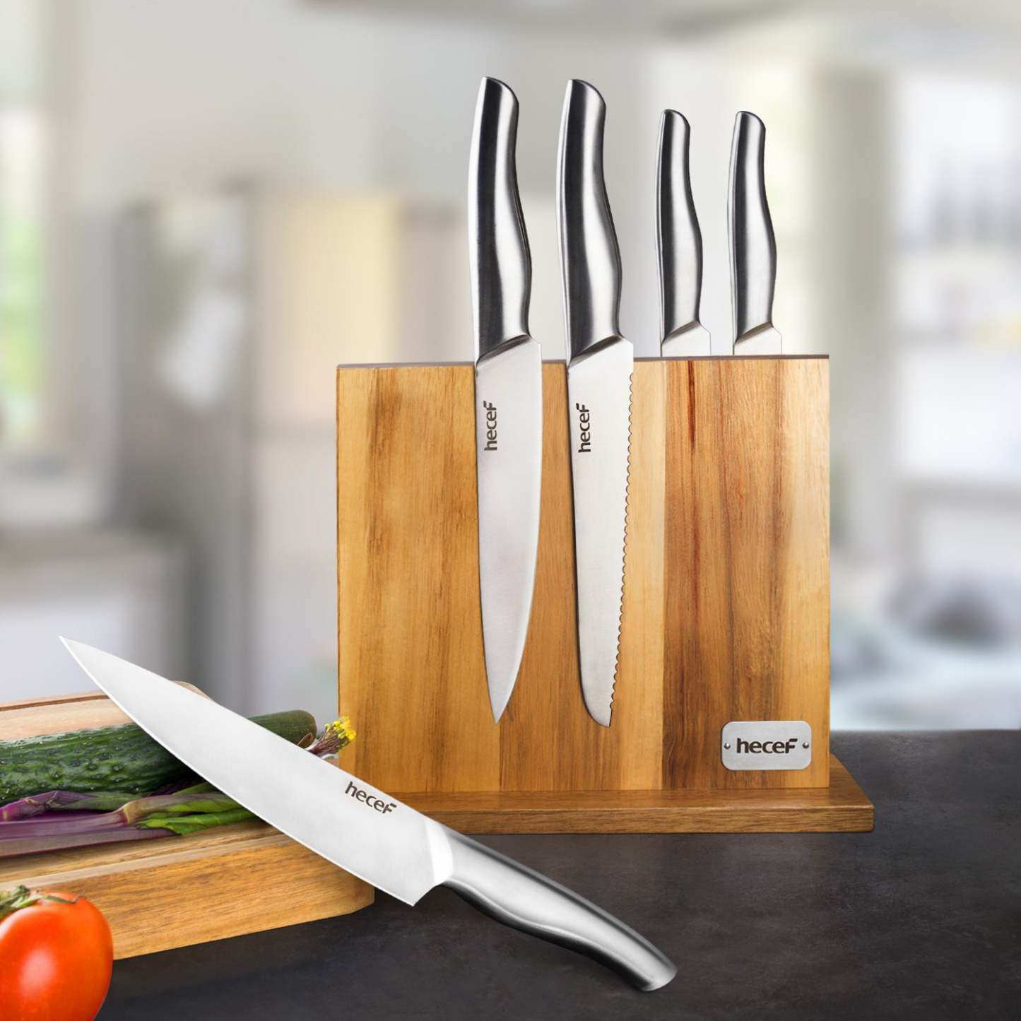 Hecef Kitchen All-Metal Knife Set of 6 with Wooden Magnetic Knife Block - Hecef Kitchen