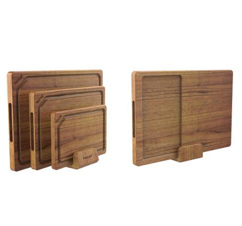 Hecef 3PCS Multi-size Chinaberry Wood Cutting Board Set Storage Stand, Juice Groove Chopping Board Set