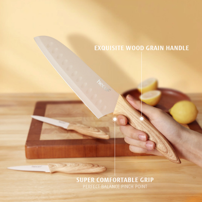 hecef 3-Piece Kitchen Knife Set Non-Stick Coating Knives with Soft-Touch Handle, Professional Sharp Stainless Steel Blade for Chopping, Slicing, and Dicing